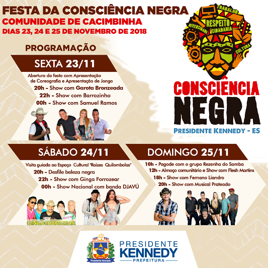 Confira a programação da Festa da Consciência Negra em Cacimbinha, Presidente Kennedy